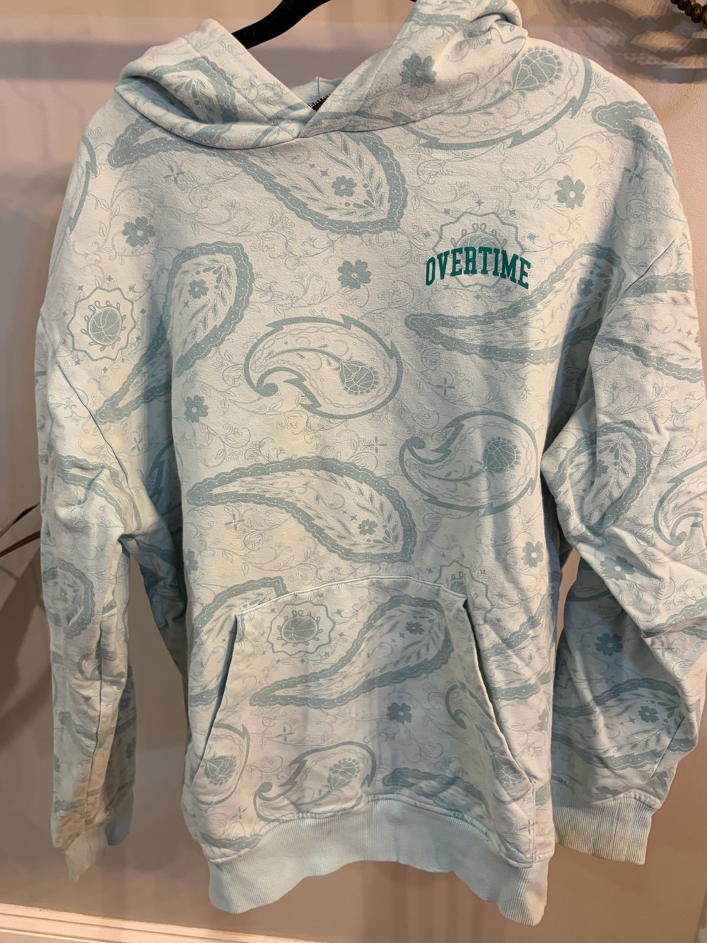 Overtime Light Blue Paisley Men's Hoodie - Pullover Sweatshirt - large